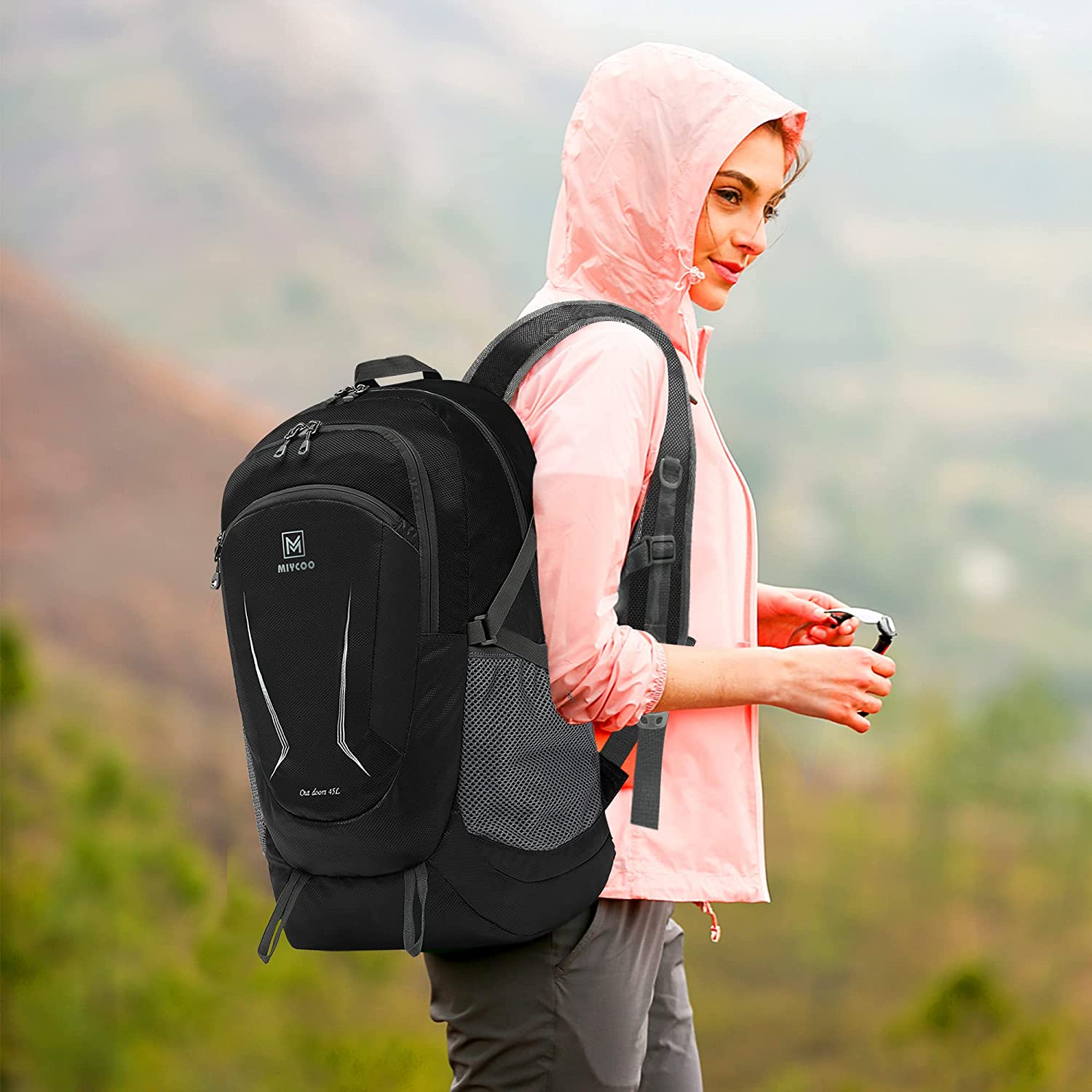 MIYCOO Lightweight Backpack for Men Women - Packable Hiking Travel Backpack - Foldable Outdoor Camping Waterproof Daypack Grey - Image 2